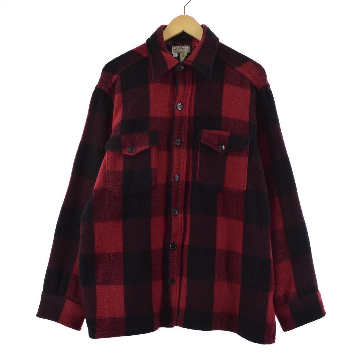 70年代 エルエルビーン L.L.Bean 筆記体タグ バッファローチェック ウールシャツ メンズL ヴィンテージ /eaa191215