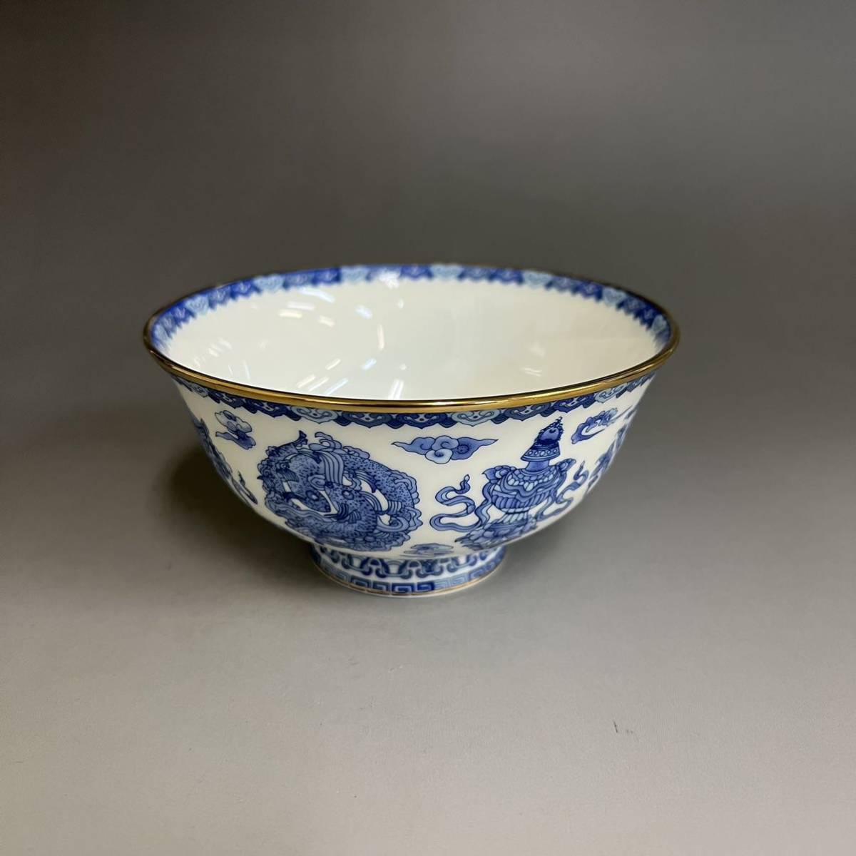 大清乾隆年製款 青花 茶碗 金口 染付 中国