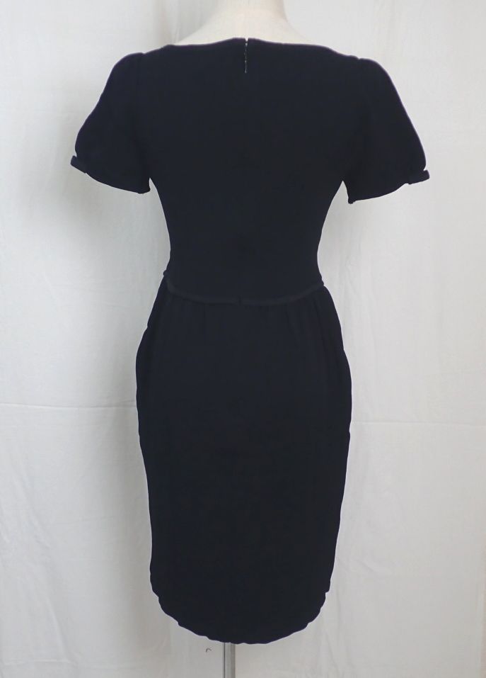 ☆Rene/ルネ 半袖ワンピース 38/M相当/膝上丈/ブラック/リボン  