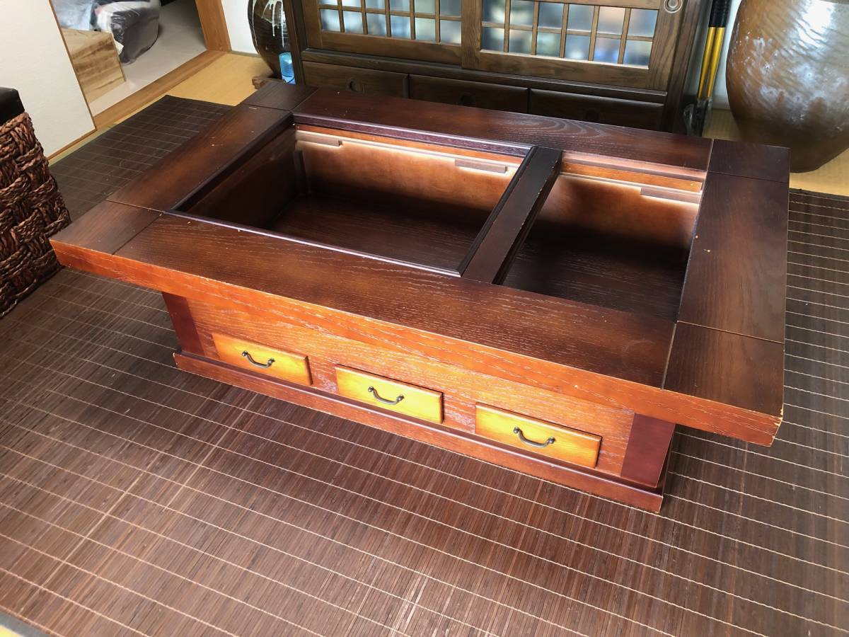 囲炉裏座卓 天然木 囲炉裏テーブル　座敷机 火鉢 【1円スタート】 天然木 囲炉裏座卓 座敷机 火鉢 囲炉裏テーブル