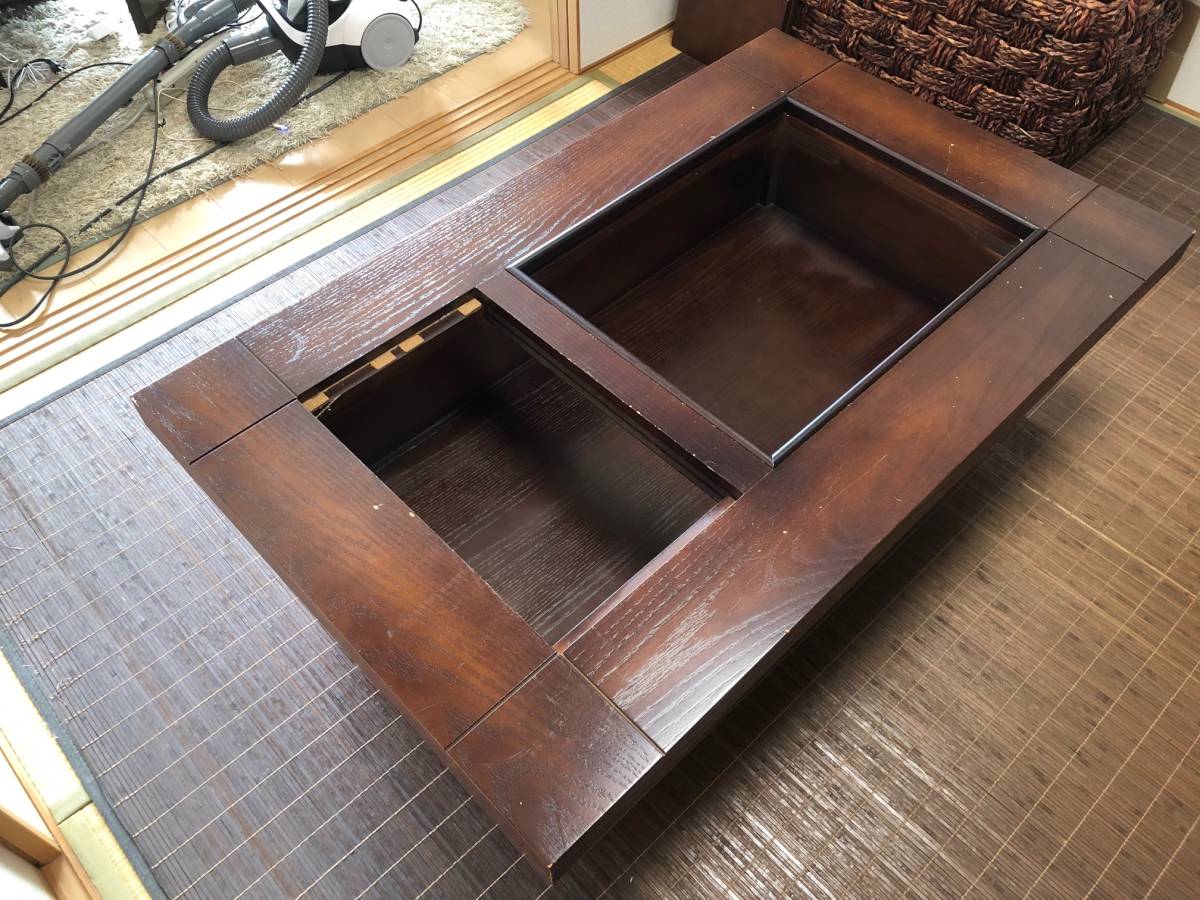 【1円スタート】 天然木 囲炉裏座卓 座敷机 火鉢 囲炉裏テーブル ロー
