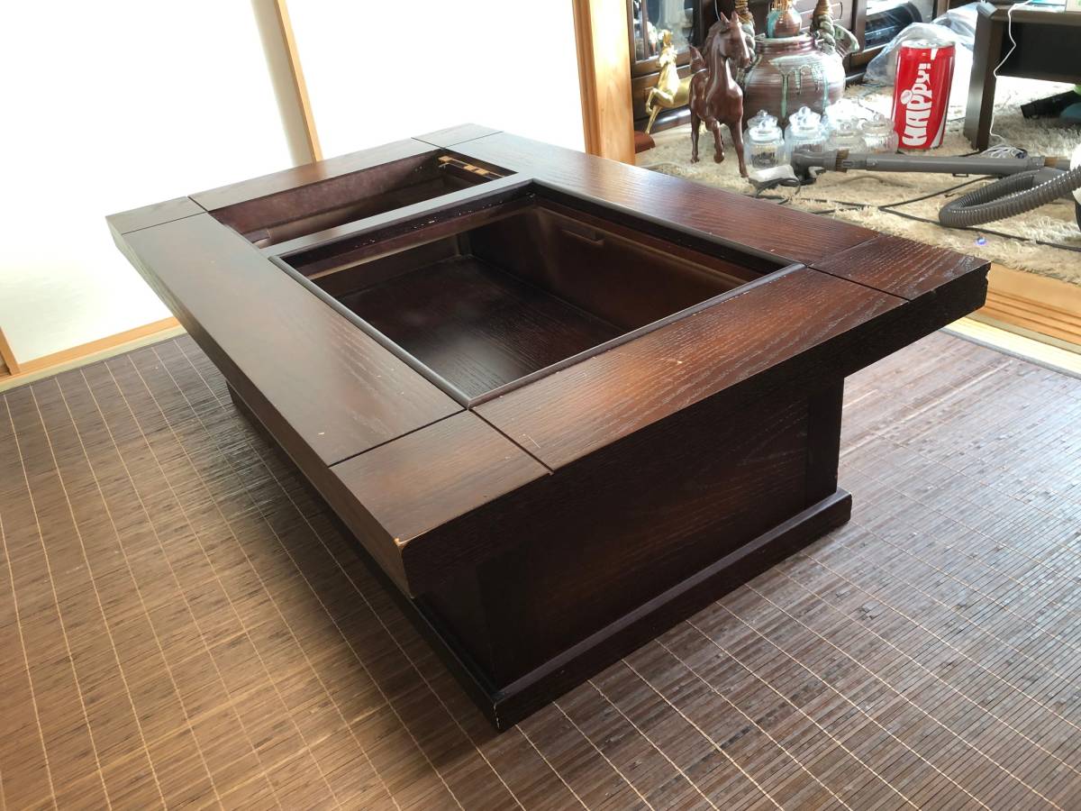 【1円スタート】 天然木 囲炉裏座卓 座敷机 火鉢 囲炉裏テーブル ロー
