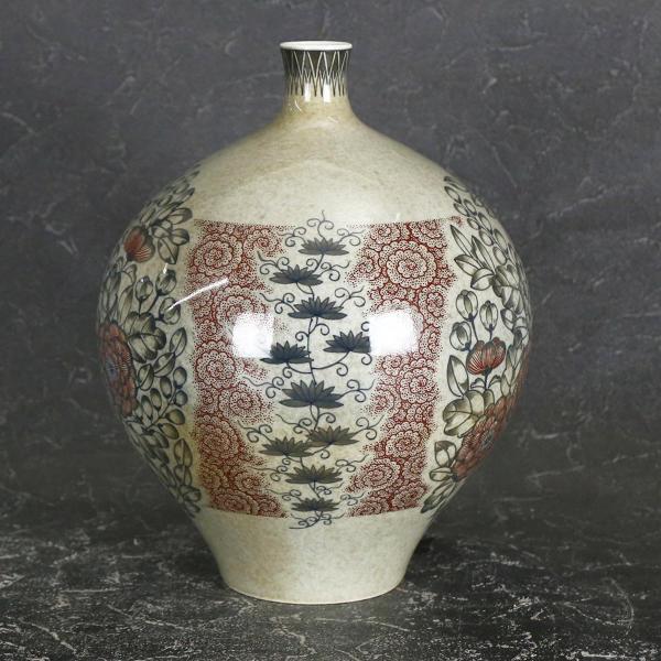 真作WISH十三代今泉今右衛門「色鍋島 薄墨草花文 瓢瓶 工芸品 真作WISH