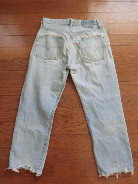 リーバイス 501 米国製 赤耳 刻印6 スモールe 66後期 オリジナル 黒カンヌキ カットオフ セルビッチ Levi's ダメージ ジーンズ デニム W33
