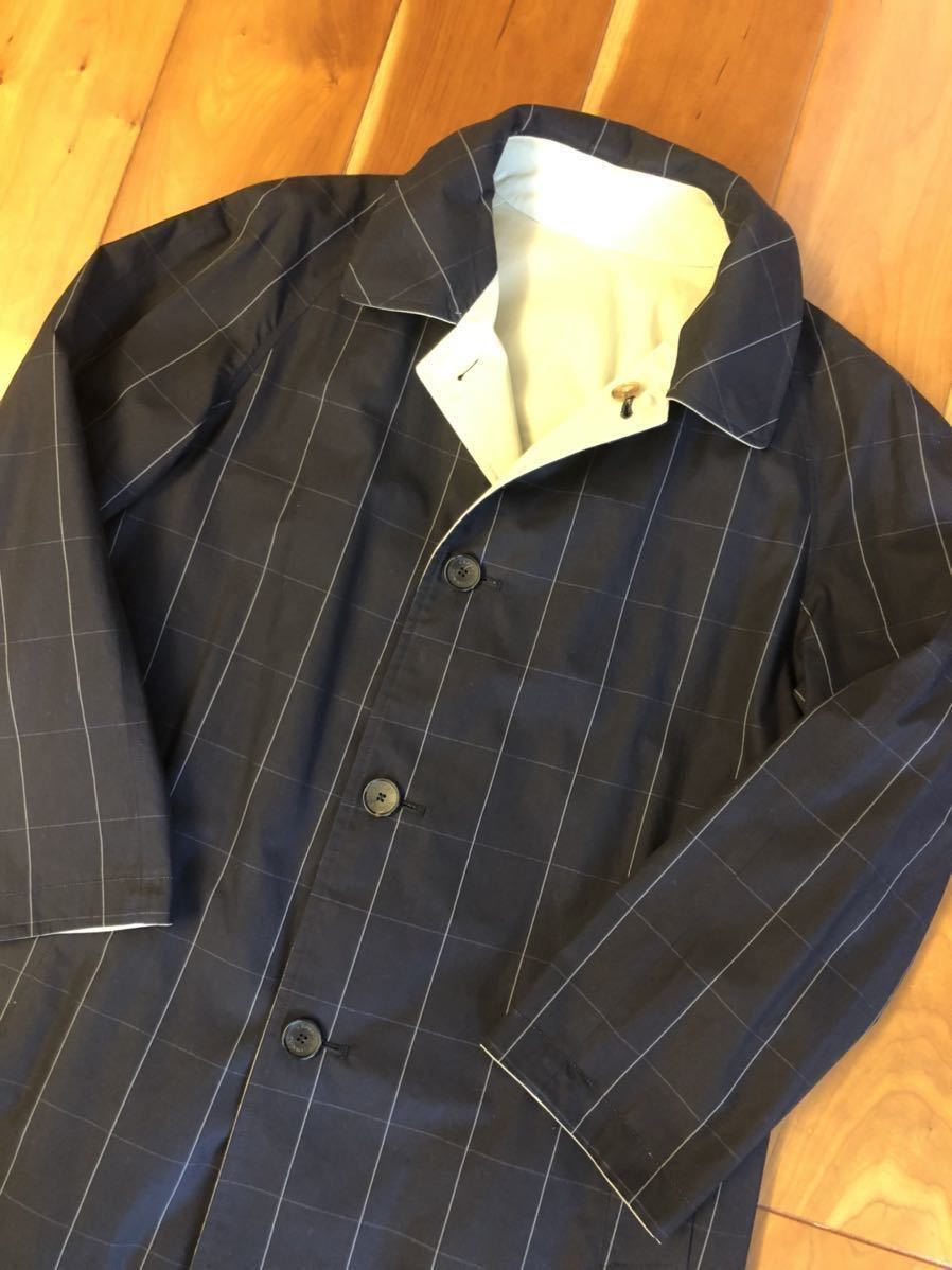 英国製 Dunhill ダンヒル リバーシブル ステンカラーコート バルカラー XS ネイビー×ベージュ イギリス製 検 インバーティア バーバリー 
