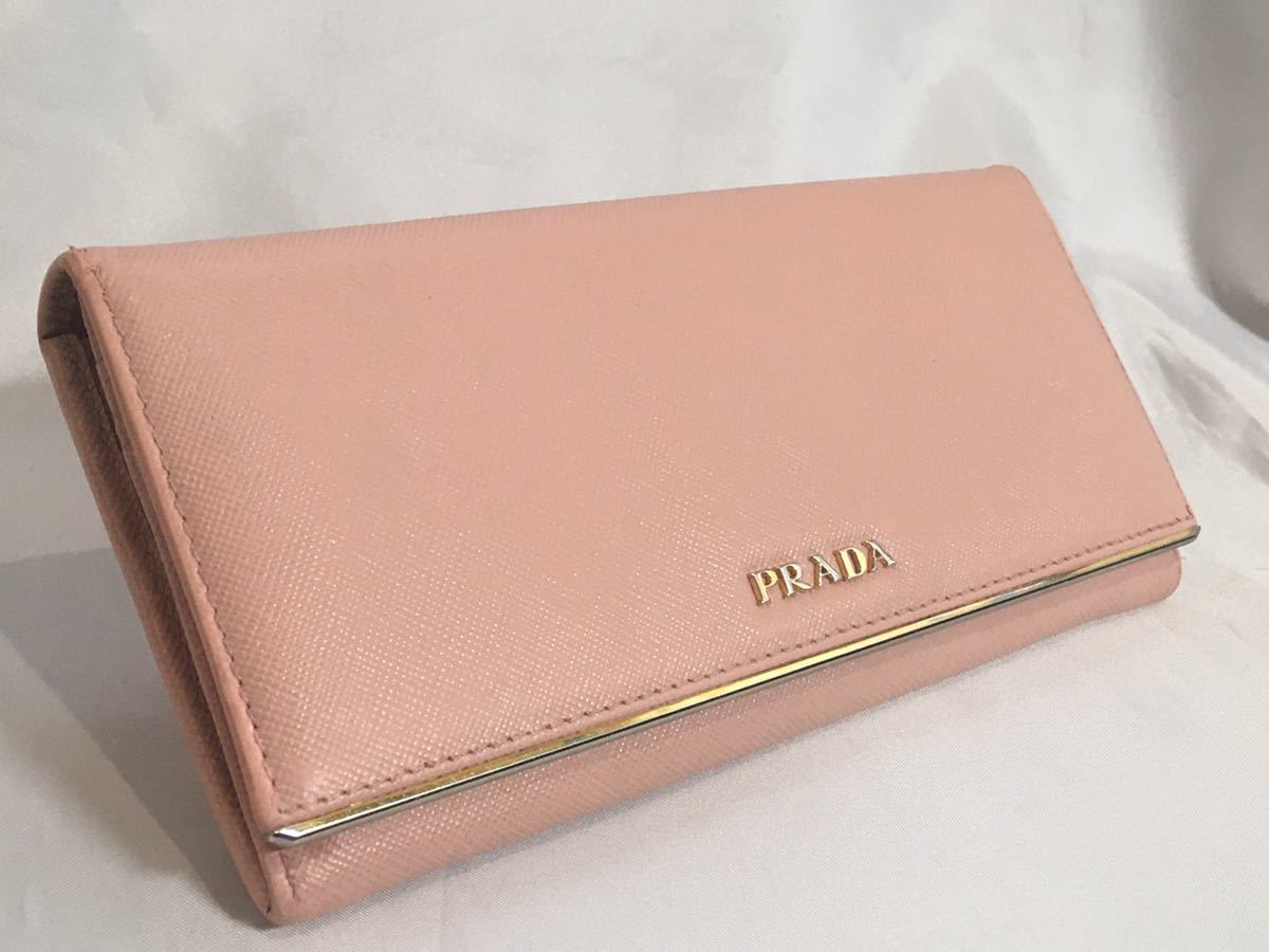 超美品 PRADA プラダ 長財布 ダブルホック ピンクベージュ | 1STSSS.COM