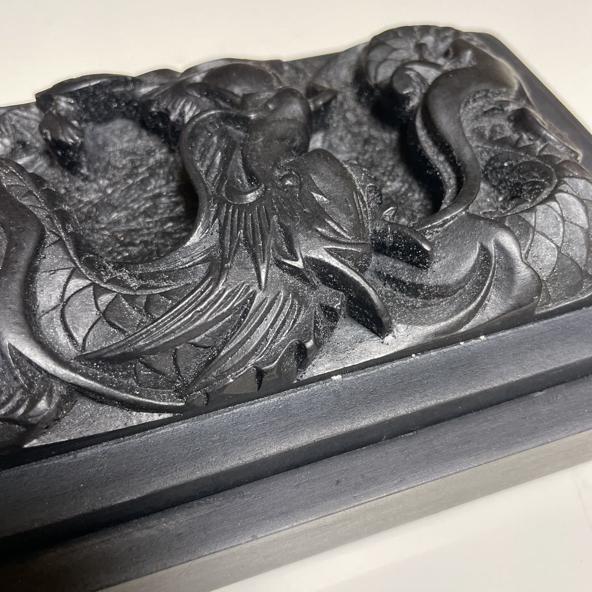 ☆中国☆硯☆書道具☆龍亀彫刻☆彫刻蓋☆蓋付き☆石彫刻☆古書道☆彫刻