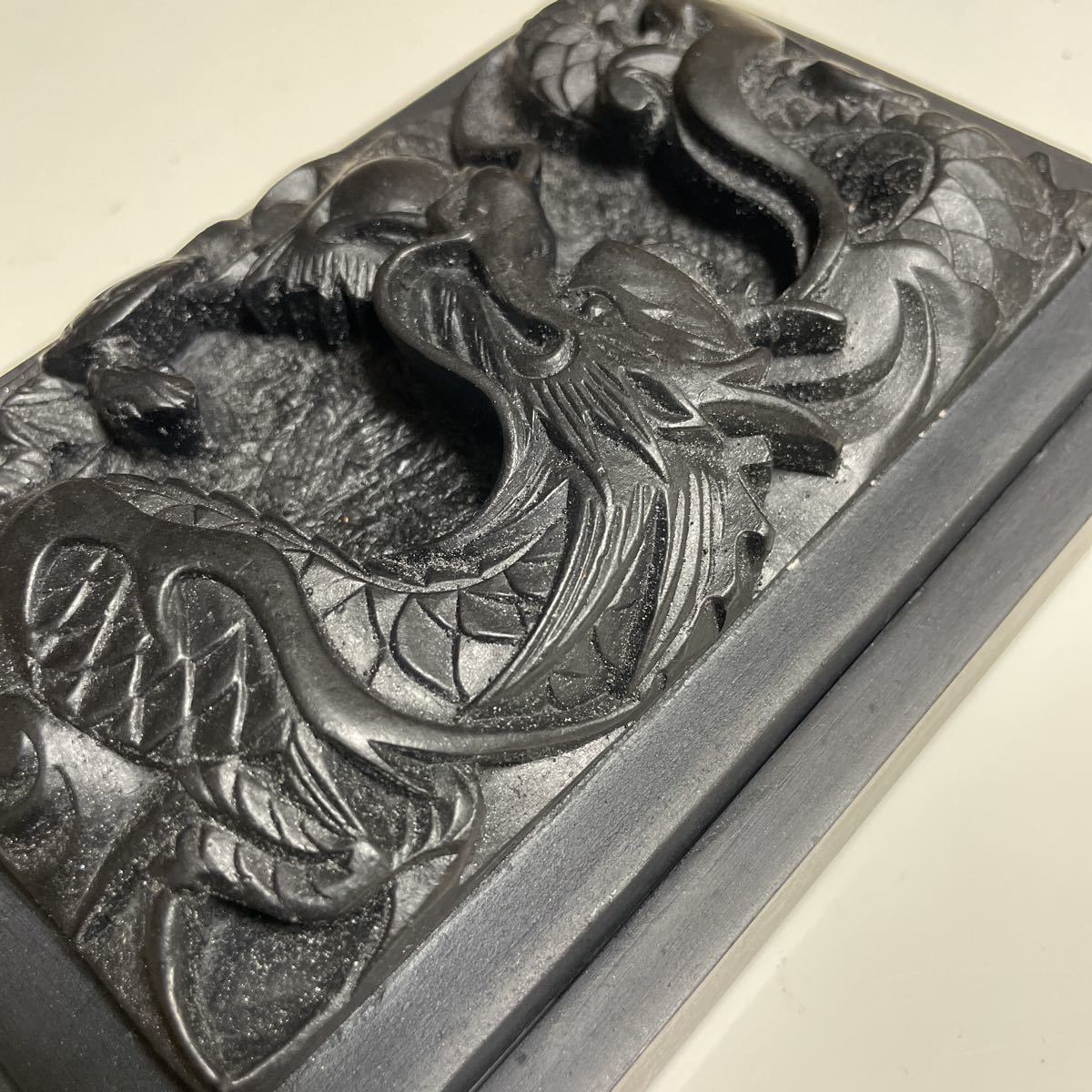 ☆中国☆硯☆書道具☆龍亀彫刻☆彫刻蓋☆蓋付き☆石彫刻☆古書道☆彫刻