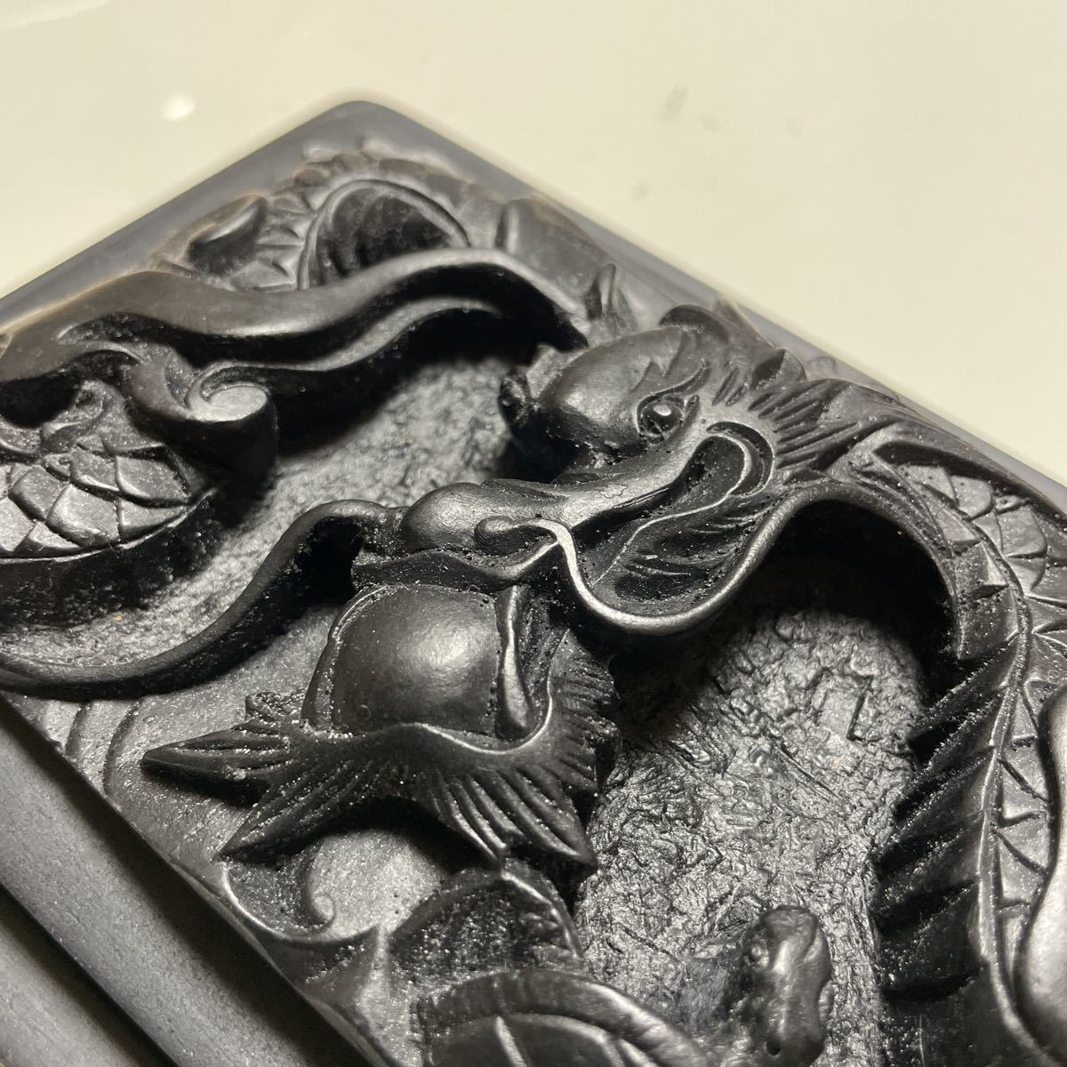 ☆中国☆硯☆書道具☆龍亀彫刻☆彫刻蓋☆蓋付き☆石彫刻☆古書道☆彫刻