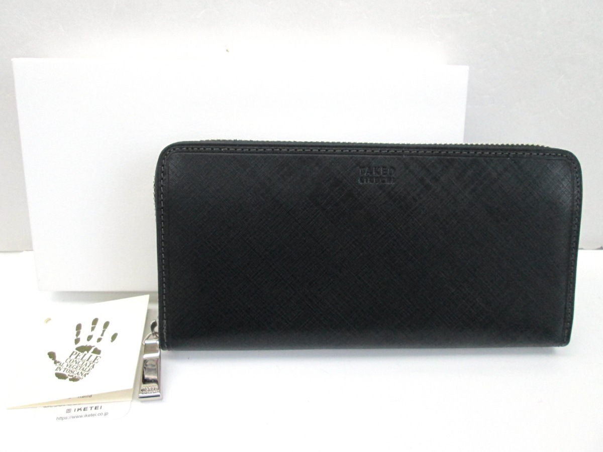 【展示・未使用】タケオキクチ　ラウンドファスナー　長財布　 TAKEO　KIKUCHI　レザー　ブラック