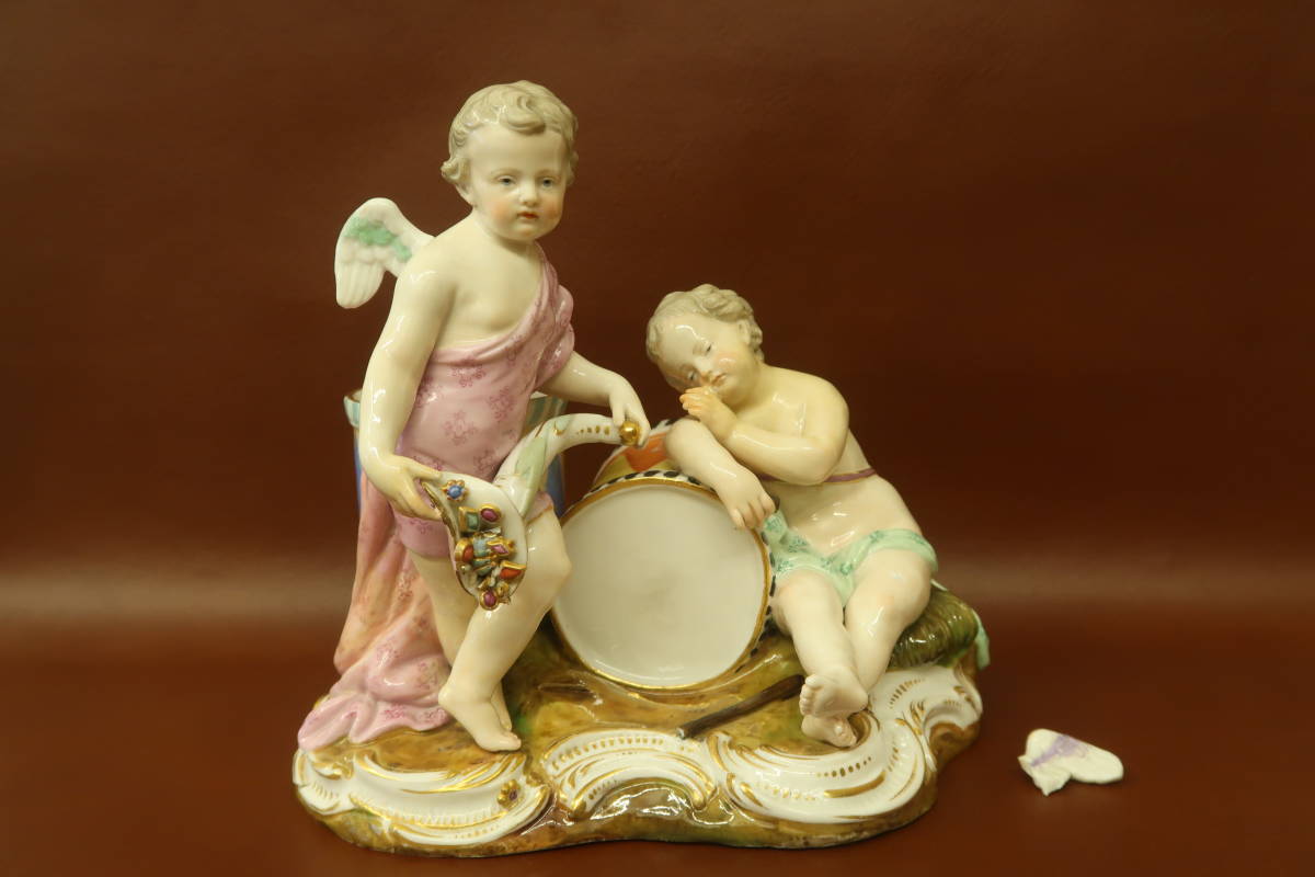 古マイセン】金彩 透かし皿 2枚 ①ワトー ②フラワーブーケと昆虫 古