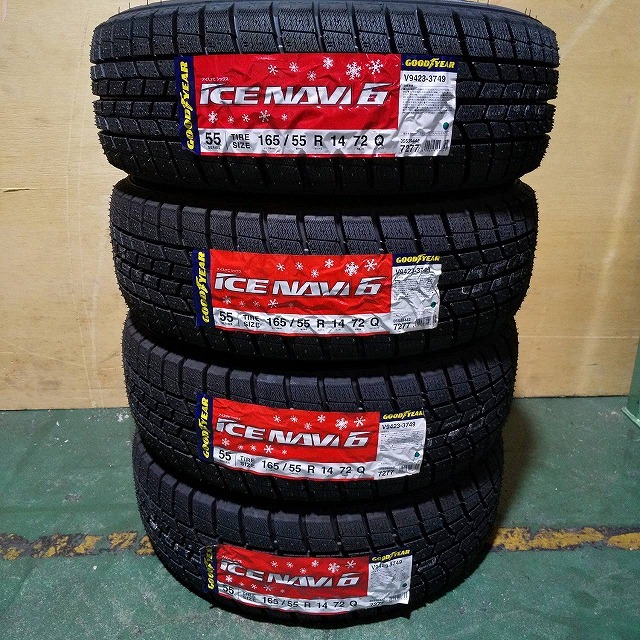 送料無料 日本製スタッドレスタイヤ グッドイヤー アイスナビ6 ICENAVI6 165/55R14 20年製 4本セット ワゴンR ミラ ムーヴ ライフ 03