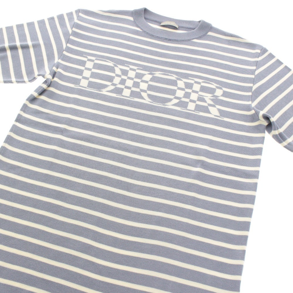 1円□ DIOR ディオール 21SS ロゴボーダー 半袖ニット カットソー 半袖  