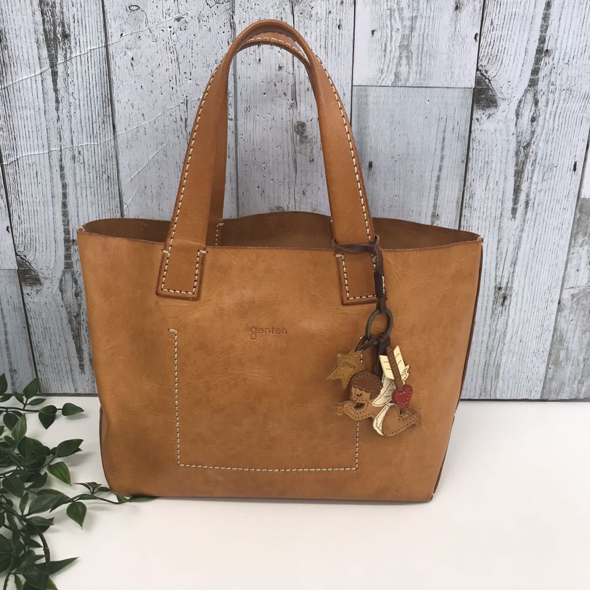 2192【genten】ゲンテン トートバッグ オールレザー 肩掛け可 工具ロゴ 