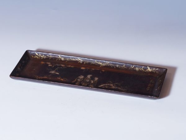 木製 お盆 螺鈿 黒塗り盆 長方形 26㎝×35㎝ 漆器 盆 螺鈿細工