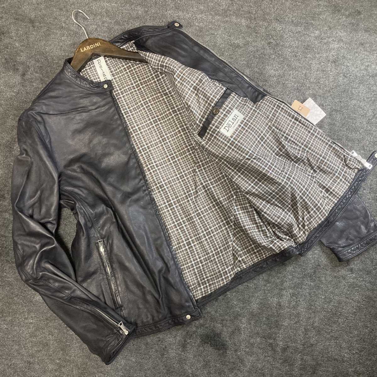 A3 新品《Delan/デラン》イタリア製★オトナのライダースジャケット CLAUDIO☆レザージャケット 革ジャン BLU(ダークブルー)大きい56サイズ