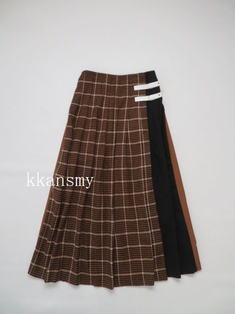 IENAイエナ購入TELAテラ*チェックベルト付きプリーツロングスカート  