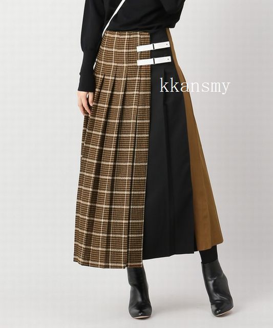 IENAイエナ購入TELAテラ*チェックベルト付きプリーツロングスカート  