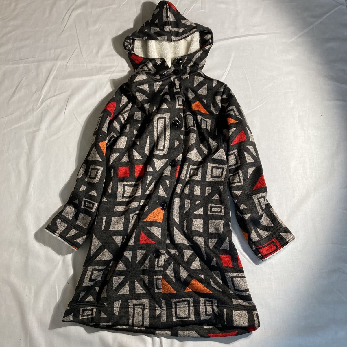 graniph グラニフ ニットコート ジャケット ボア裏地 幾何学模様 