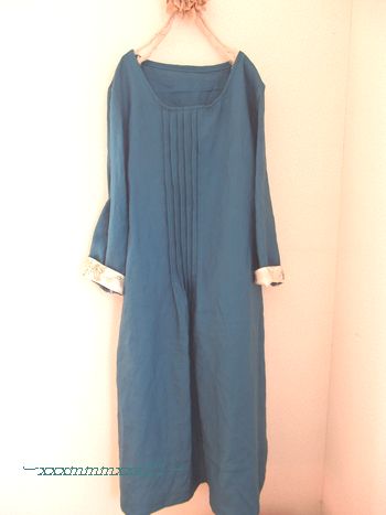 ★ハンドメイド1　ターコイズブルーリネン後ろパッチOP　LL★