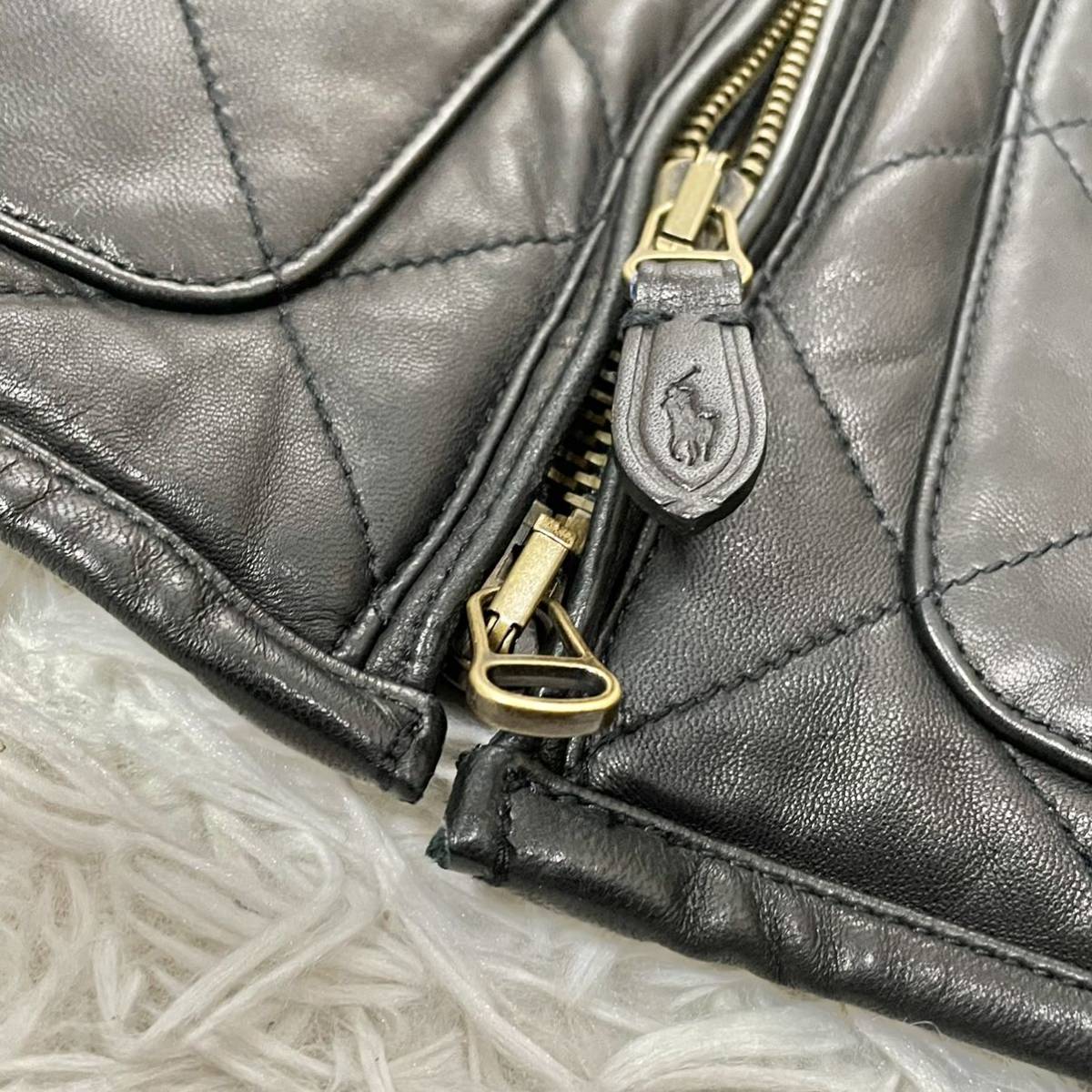 極上 国内正規 L ポロ ラルフローレン 黒 ラムレザージャケット