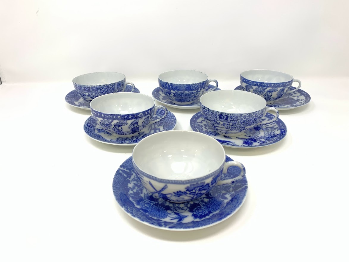昭和初期　鳳凰柄【カップ＆ソーサー】エッグシェル　6客セット 未使用【日本特製 鳳凰 透かし芸者カップ&ソーサー 6客】エッグシェル