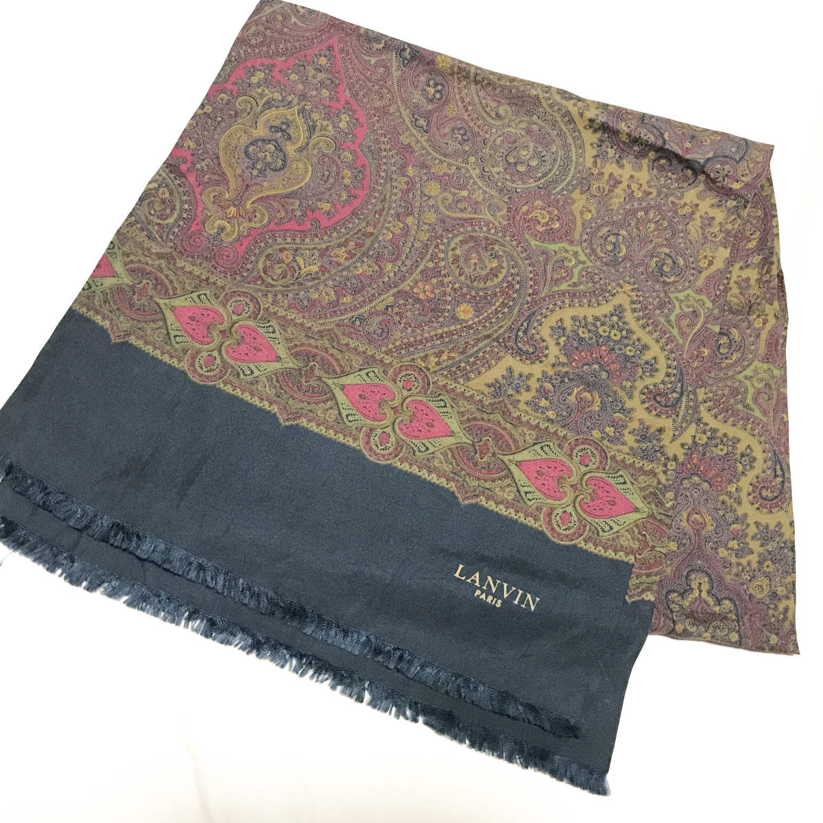 LANVIN PARIS ストール 小物 ランバン シルク100% ペイズリー柄 AF2112
