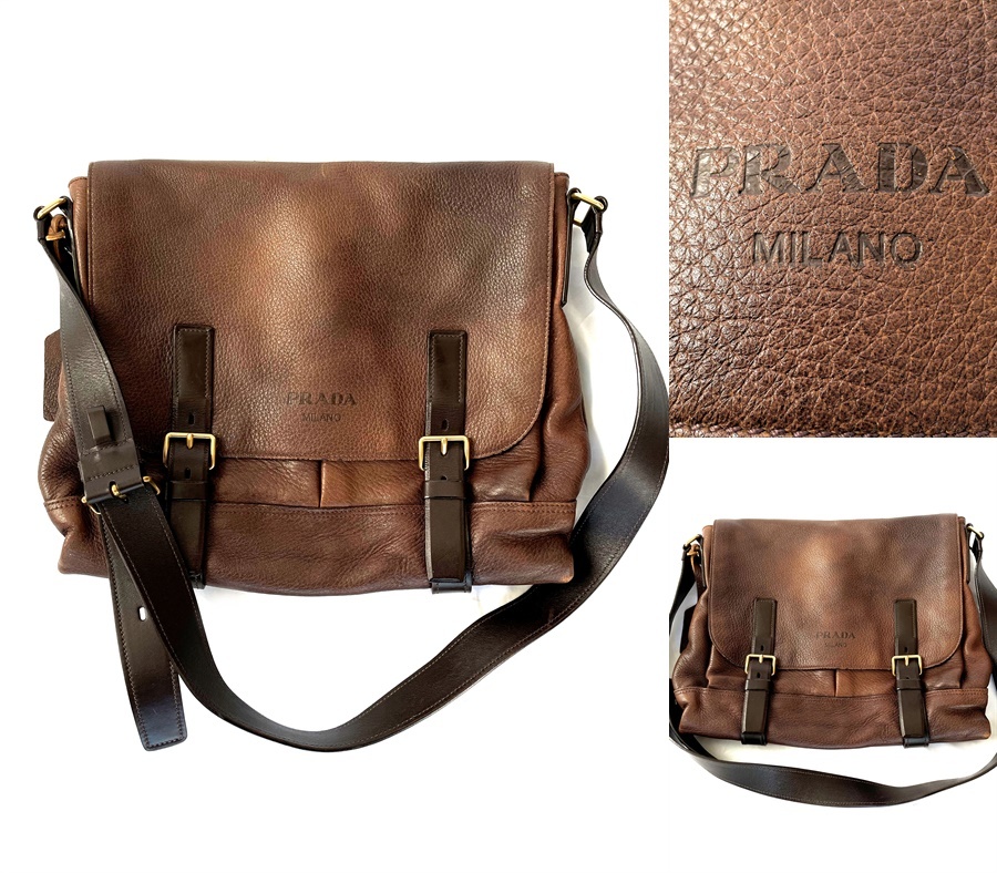 入手困難 レア 正規 PRADA プラダ メンズ ロゴ ディアスキン レザー 