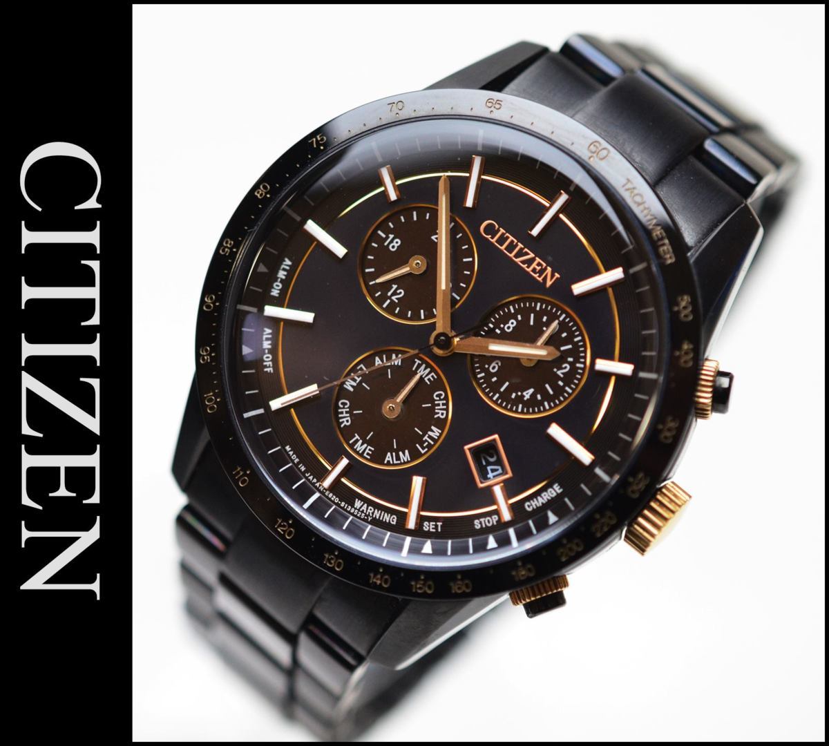 極美品 CITIZEN LIGHT in BLACK限定モデル エコドライブ クロノグラフ
