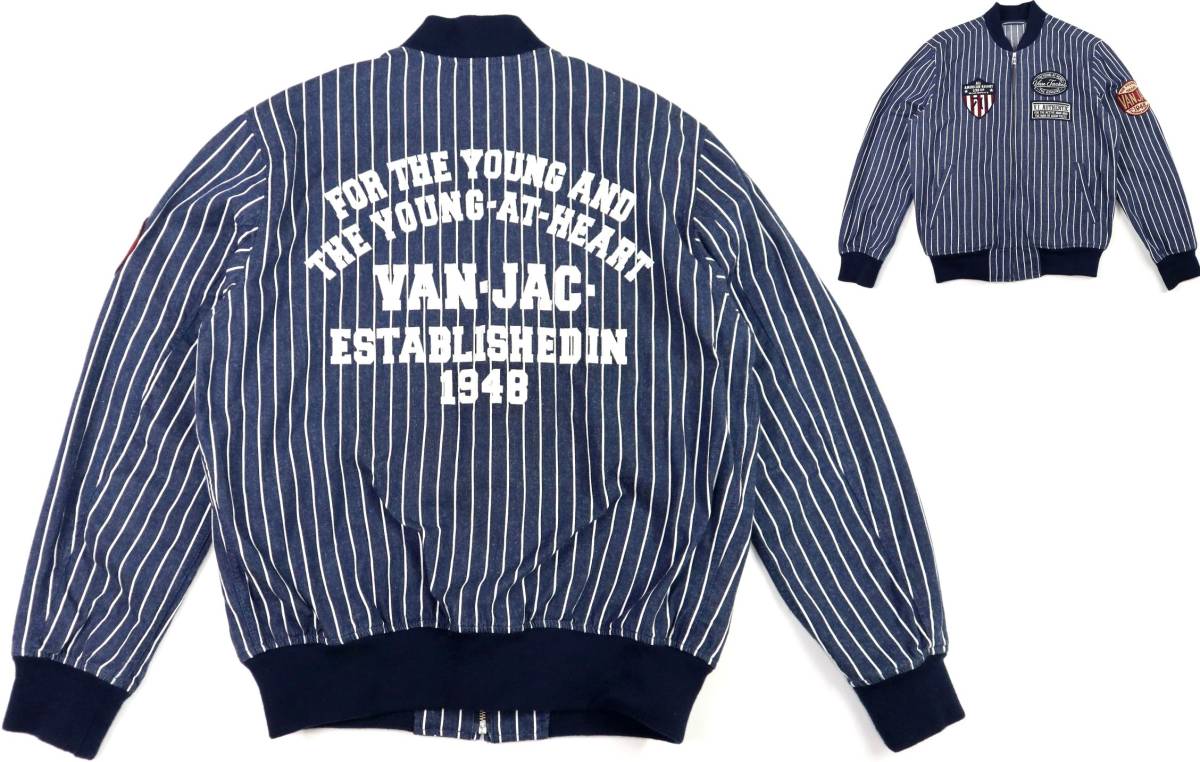 VAN JACヴァンヂャケット ワッペン＆背中刺繍入り ストライプ・ジップ 