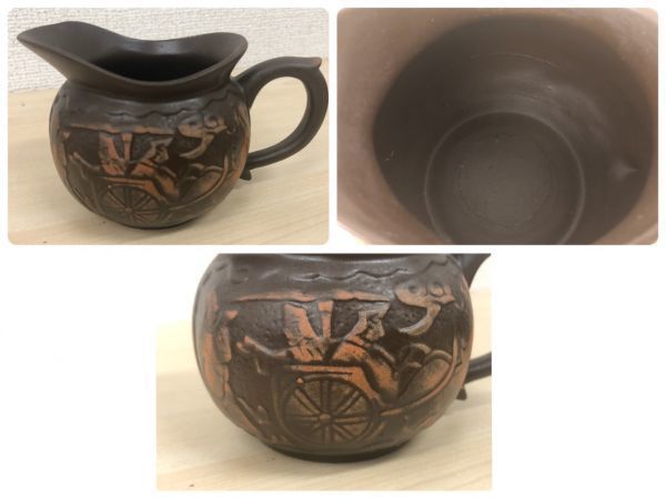 茶色 陶器製 中国茶器セット（U773-M2-855 中国茶器 唐物 茶壺1点 茶杯 