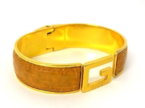 1円 GUCCI グッチ レザー Gロゴ ブレスレット バングル アクセサリー