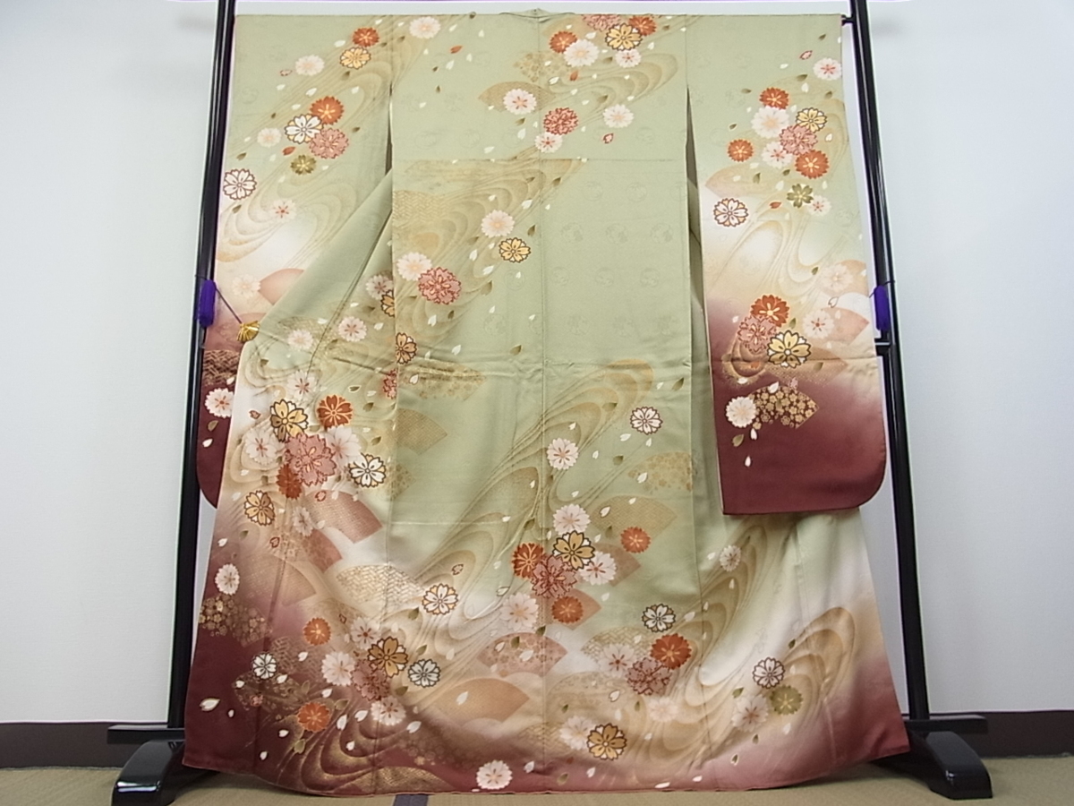 平和屋着物□歌舞伎俳優 六代目 中村児太郎 振袖 八重桜 暈し染め 金彩