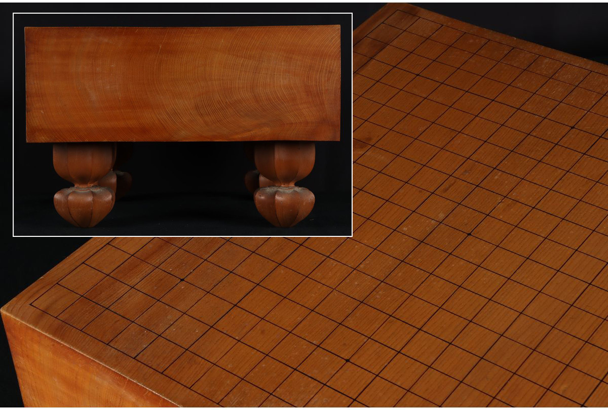 URA]本榧製足付19路碁盤/厚み15.8cm/約15kg/4-1-100(検)骨董/囲碁/将棋