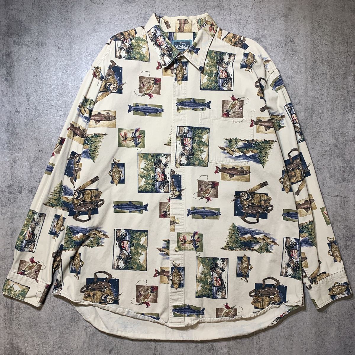 レア 80s-90s WOOLRICH ウールリッチ 総柄コットンシャツ 長袖シャツ 