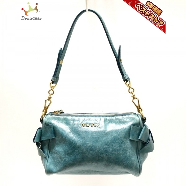 ミュウミュウ miumiu ショルダーバッグ - レザー ブルーグリーン 