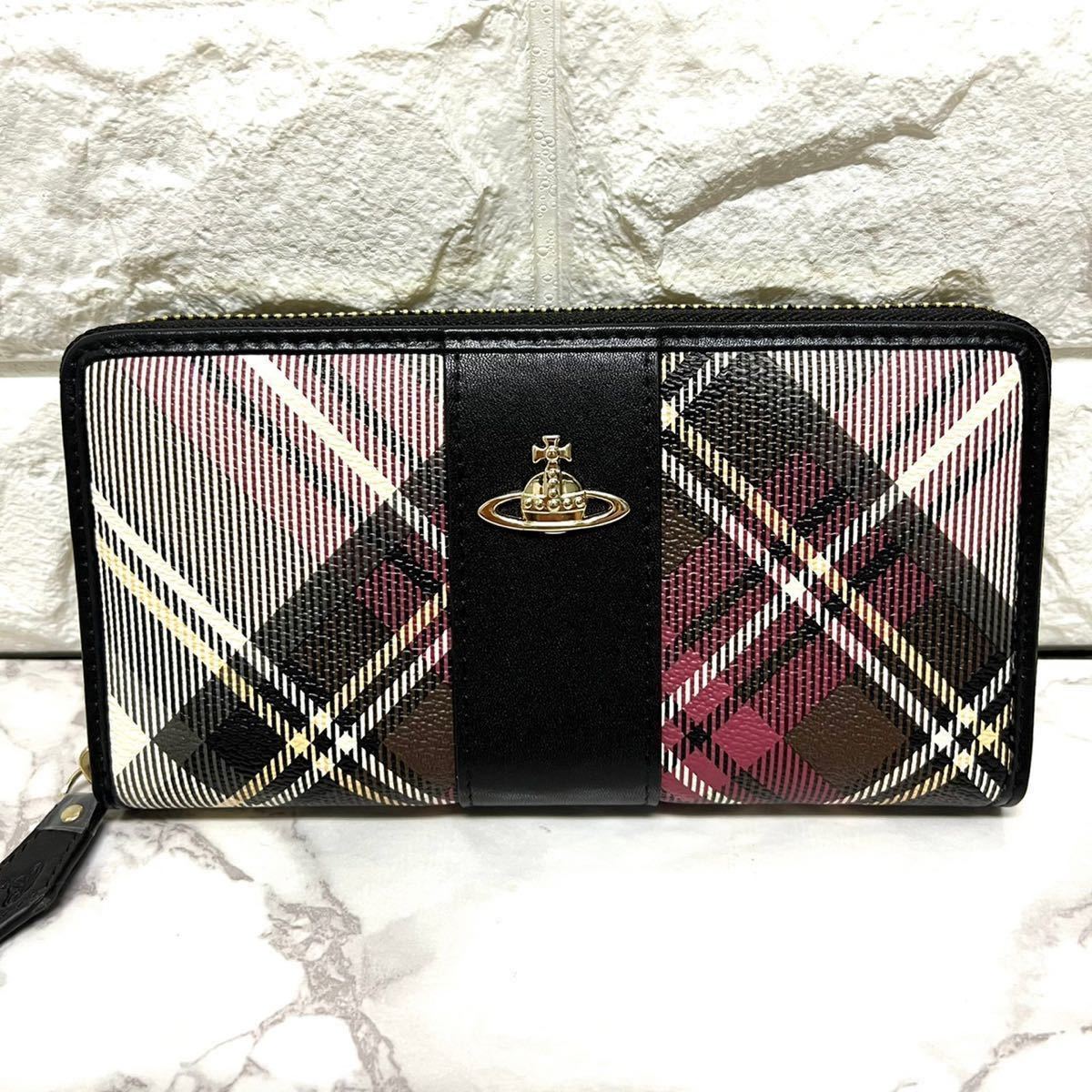 新品未使用！ Vivienne Westwood ヴィヴィアンウエストウッド 長財布 ラウンドファスナー 黒　ブラック　チェック柄 レザー　レディース