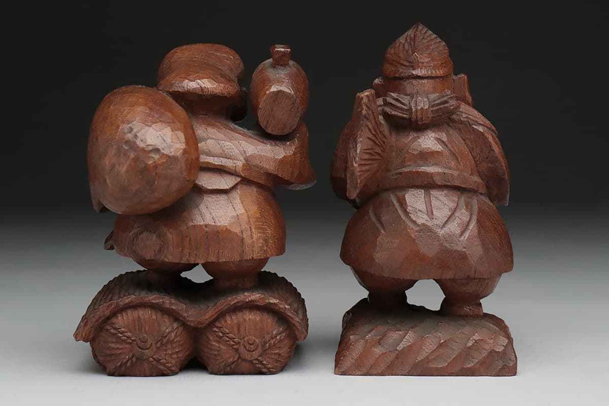 EA024 時代物 欅造 恵比須大黒像 大黒宮付(神棚)・木彫恵比寿大黒像