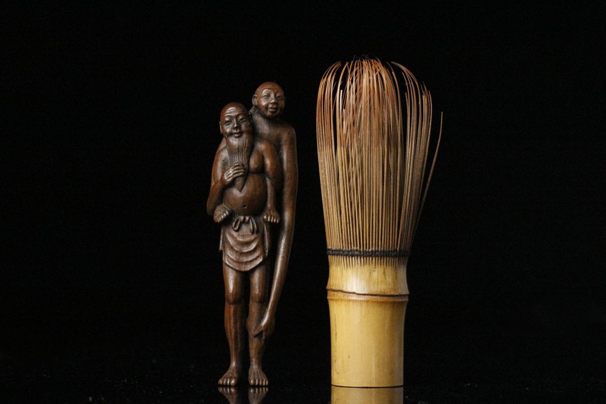 在銘 江戸時代 根付師 正友 ⁄ 時代物 柘植彫能面根付(大癋見) 根付
