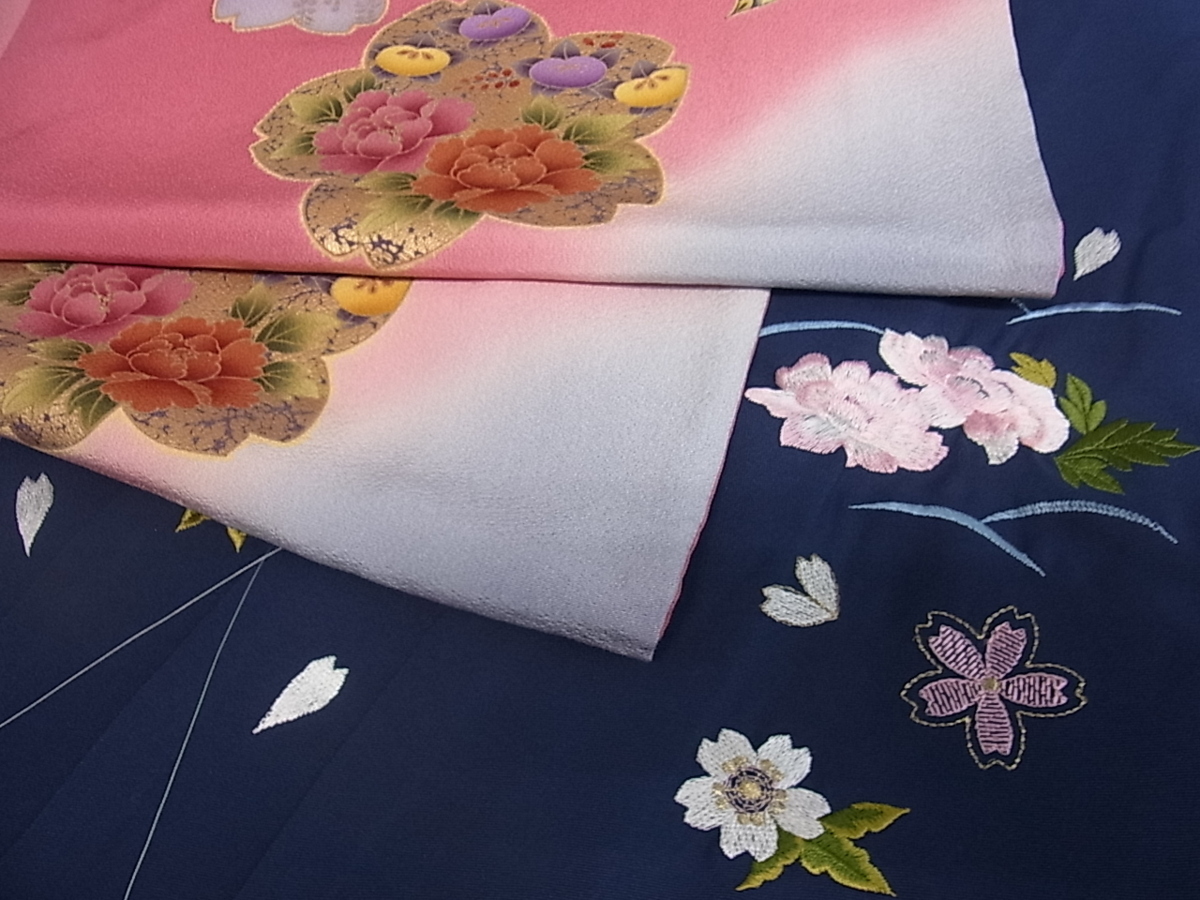 暈し染め 金彩 逸品 正絹 駒刺繍 花車文 BAAX6536hj 平和屋着物□豪華