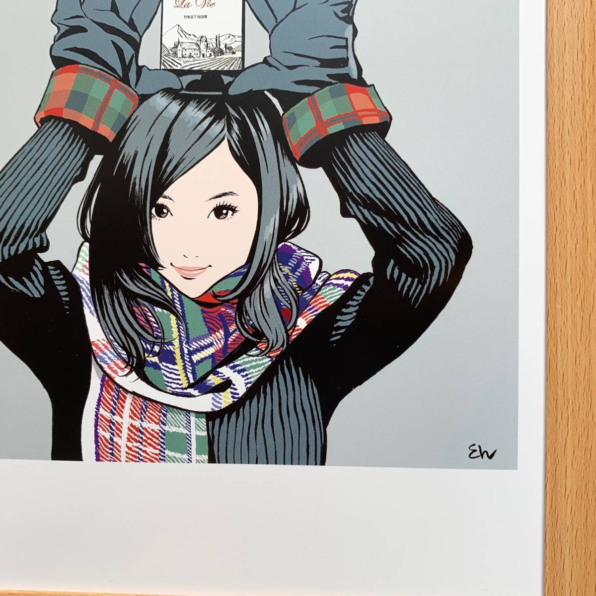 □江口寿史『ワインボトルと美女 P』B5サイズ 額入り 貴重イラスト