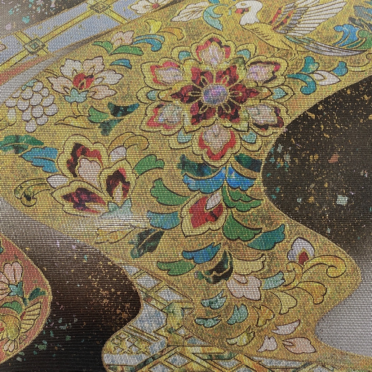 袋帯 美品 秀品 華文 鳥 螺鈿 箔 灰茶 お太鼓柄 正絹 【中古】 ☆☆☆ 袋帯 お太鼓柄 正絹 花食い鳥 茶色 人物