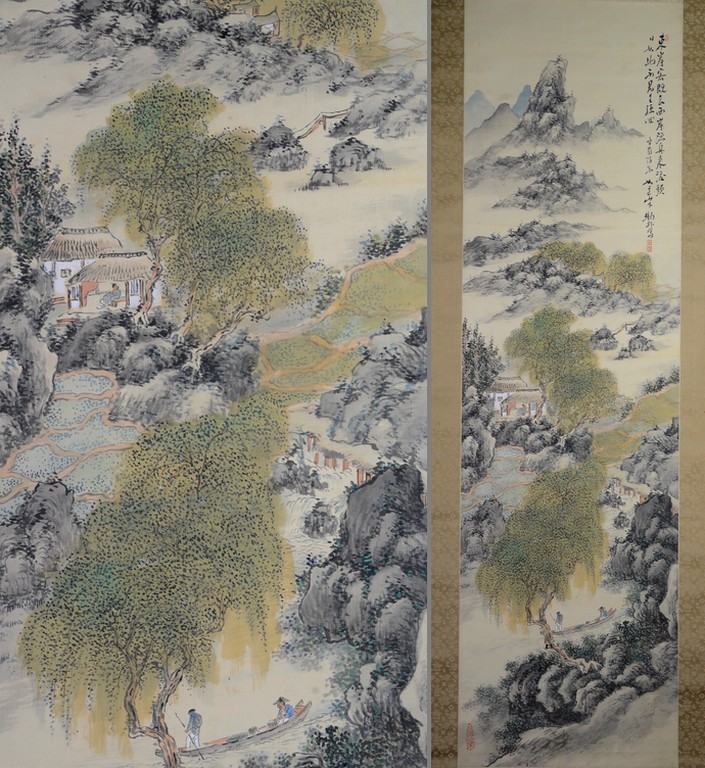 若狭成業 物外 山水図 絹本着色 共箱 優品 秋田県 富岡鉄斎 王一亭 呉昌碩 親交 中国画 南画 文人画 山水 風月 売買されたオークション情報 Yahooの商品情報をアーカイブ公開 オークファン Aucfan Com