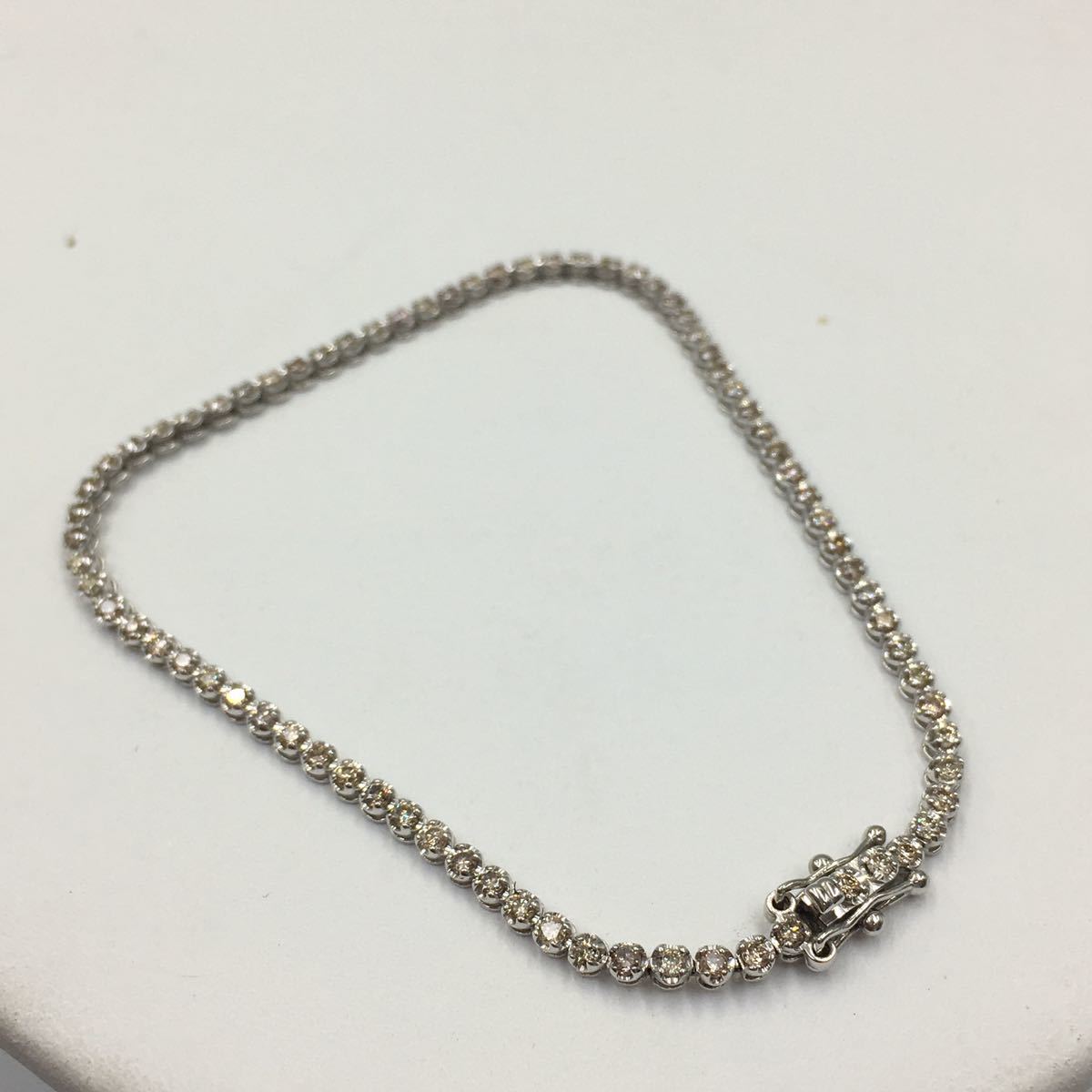 S/1 K18WG ダイヤモンド1.00ct テニスブレス ブレスレット 約16.8cm 2.77g 1カラット 1ct テニス 18金 K18