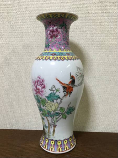 中国　中国景徳鎮款　粉彩　花文　小瓶　2点まとめて　V　R6685 逸品軒】中国景徳鎮製 粉彩西邊花鳥紋漢詩魚尾瓶 色絵 茶道具 中国