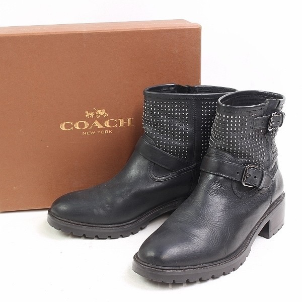 ◇COACH/コーチ Q6415 レザー スタッズ エンジニア ショート ブーツ 