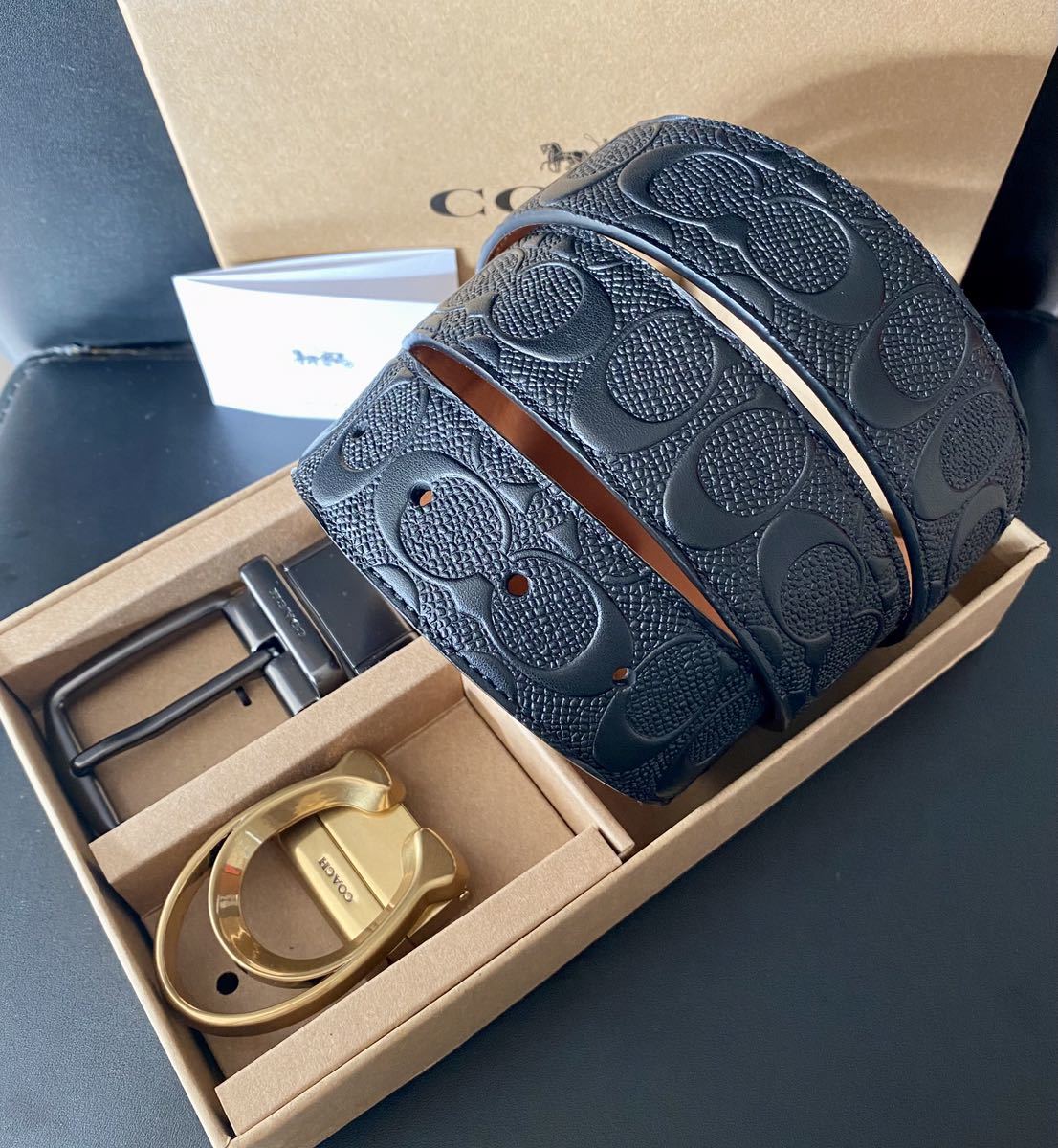 COACH コーチ メンズベルト 新品 最新作リバーシブルレザーベルト 箱
