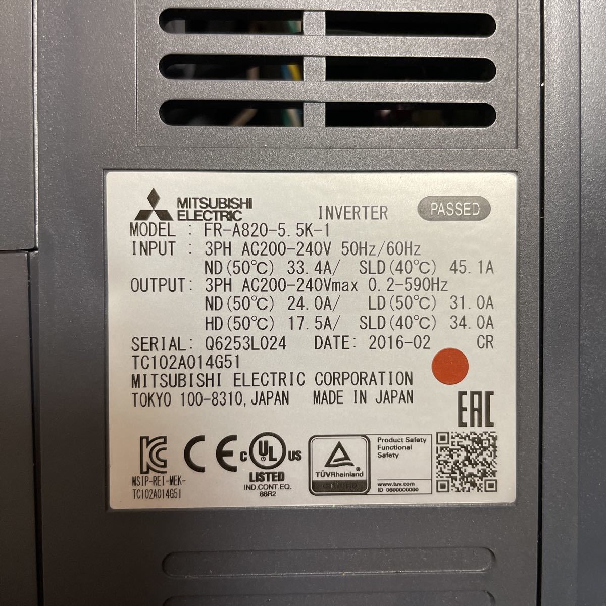 インバータ 三菱電機 三菱 | 5.5kW 5.5kw 美品 121014k5 M FR-B-5.5K 2022年製 稼働状況不明 FR-E720-5.5K K82738012 FR-F820-5.5K-1 公式通販