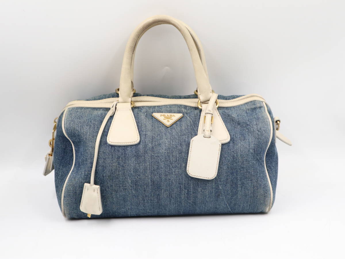 ☆PRADA プラダ デニム 2WAY ハンドバッグ ショルダーバッグ ゴールド 