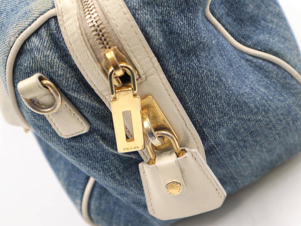 ☆PRADA プラダ デニム 2WAY ハンドバッグ ショルダーバッグ ゴールド 